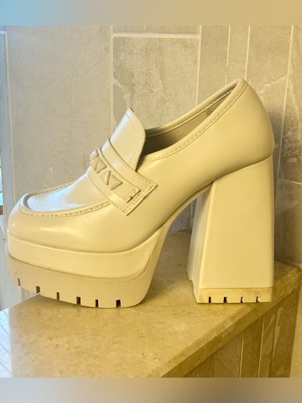 Call It Spring Cream Platform Chunky Heel Loafer